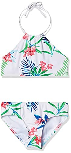 Kanu Surf Girls' Big Leonie Floral Halter Bikini Beach Sport 2-Piece Swimsuit, White, 8