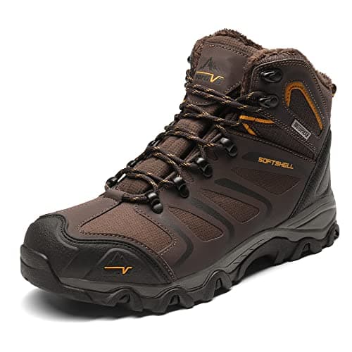 NORTIV 8 Men's Hiking Winter Snow Boots Outdoor Waterproof Lightweight Shoes Armadillo-Fur,Size 9.5,Brown/Black/Tan,160448_M-F