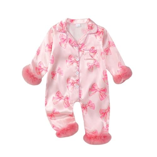 Baby Girl Button Down Pajamas Romper One-Piece Jumpsuit Long Sleeve Sleeper Infant Sleepwear Loungewear (Pink, 12-18 Months)