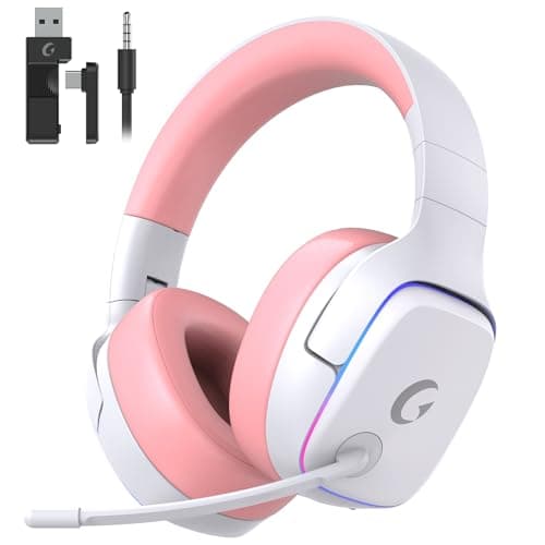 Gvyugke 2.4GHz Wireless Gaming Headsets for PS5, PS4, PC, Switch - Bluetooth 5.3 Gaming Headphones with Noise Canceling Mic, 7.1 Surround Sound, 70H Battery, RGB Lighting - Pink