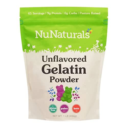 NuNaturals Unflavored Beef Gelatin Powder, Grass Fed, Pasture Raised, 1 lb