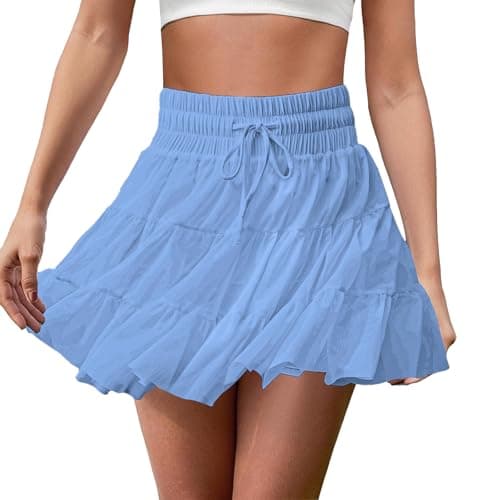FireSwan Tennis Skirts for Women Golf Skirt High Waisted with Shorts Underneath Athletic Pleated Tulle Ruffle Skorts Pockets Sky Blue