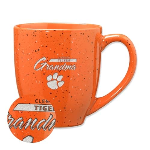 Rico Industries NCAA Clemson Tigers Grandma 16 oz Team Color Laser Engraved Speckled Ceramic Coffee Mug