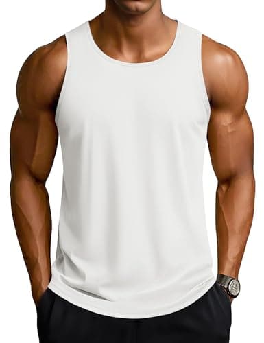TACVASEN Men's Workout Tank Tops Sleeveless Sun Protection Summer Sun Shirts Quick Dry for Running Swim Gym Beach White