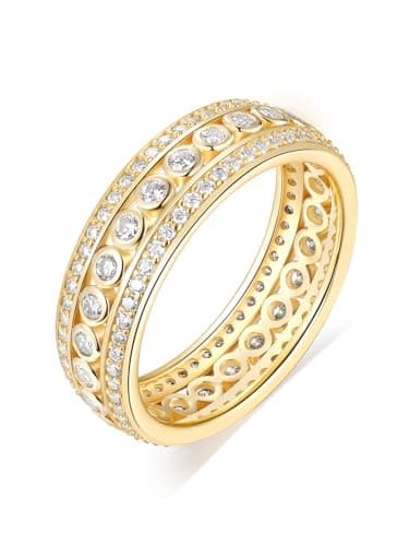 Frbod Women's Eternity Moissanite Bands Chunky Engagement Rings Hypoallergenic Gold Plated Diamond Jewelry Size 5