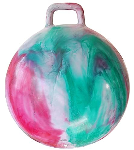 AppleRound Hippity Hoppity Hopball with Pump – Bouncy Exercise Ball with Handle for Teens & Adults, 28 Inch / 70 cm for Ages 13+, Cloud Colors (Red & Green)