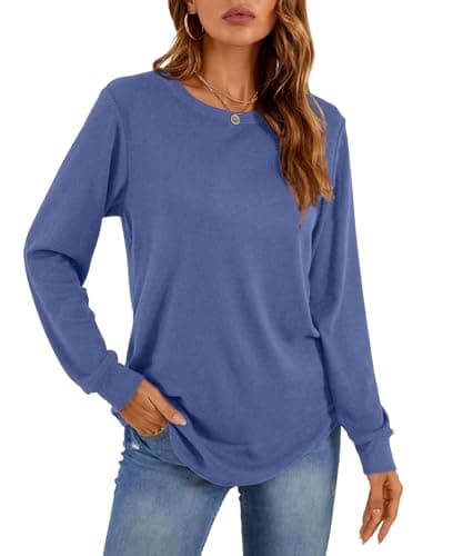 YSYOKOW Womens Long Sleeve T Shirts Casual Tops Dressy Fashion Blouses Tunics for Leggings(Blue, Small)
