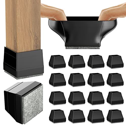 CHWM Square Chair Leg Protectors for Hardwood, 16Pcs Silicone Chair Legs Caps to Prevent Floor from Scratches and Reduce Noise, Easy to Move,(1.5 Inch Black).
