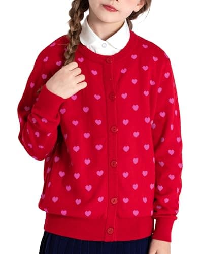 BOBOYOYO Girls Cardigan 100% Cotton Kids Heart Cardigan Sweater Valentines