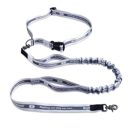 Hands Free Dog Leash,Waist Belt, Shock Absorbing Bungee, Dual Handles, Grey
