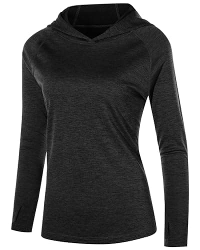 isnowood Women's UPF 50+ Sun Hoodie, Long Sleeve SPF Swim Rash Guard, Lightweight UV Protection Shirts for Hiking Fishing Black