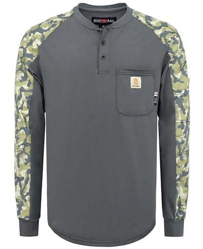 BOCOMAL FR Shirts 6oz Midweight Flame Resistant Long Sleeve Classic Henley