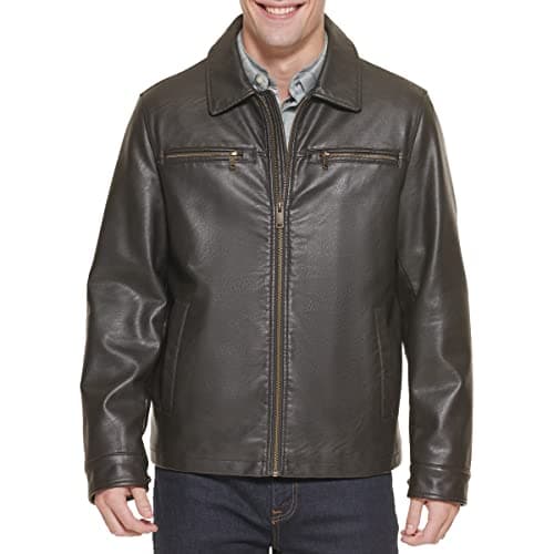 Dockers Men's James Faux Leather Jacket, Dark Brown w. Chest Zip, XX-Large