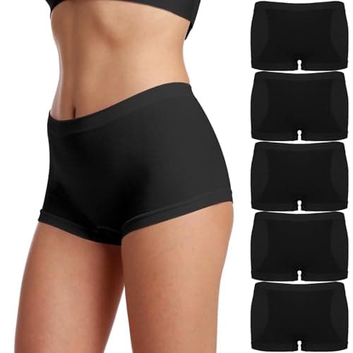 SHINTRENOVE Seamless Boyshorts for Women, No Show Mid-Rise Full Coverage Boxer Briefs for Leggings & Dresses 5-Pack