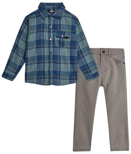 Volcom Toddler Infant Boys Pants Set - 2 Piece Brushed Flannel Shirt and Slim Fit Woven Denim for Little Boys (Sizes: 12M-7), Size 2T, Blue