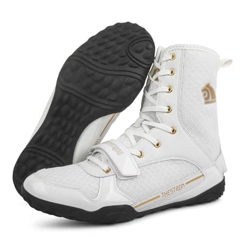 THESTRON Men's Professional Boxing Wrestling Shoes Breathable Fighting Training Boots Male Combat Shoes Man High Top Fitness Sports Sneakers (666 White,10)