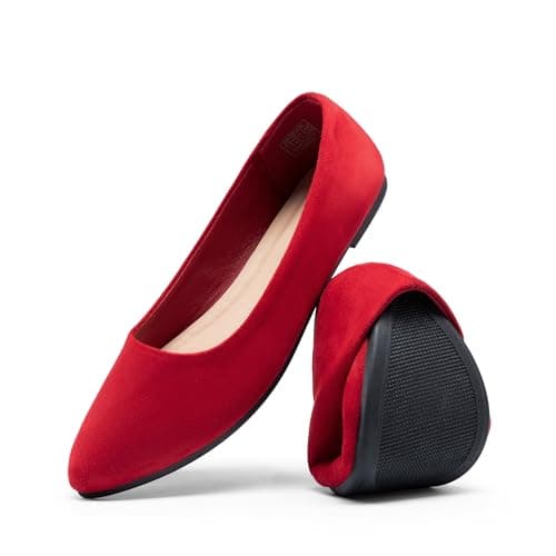 DREAM PAIRS Women’s Flats Comfortable Slip On Business Work Office Casual Suede Ballet Flats Pointed Toe Dress Shoes,Size 7,Red,DWUMFA2506