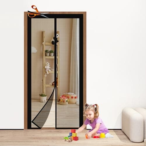 Adjustable Black Fiberglass Door Curtain DIY Size Width 34" -39" Height 81" -84",Magnetic Screen Door with Reinforced Magnets Auto Closer, Keep Bugs Out, Pet and Kid Friendly