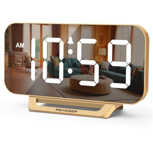 Peakeep Slim Digital Mirror Aesthetic Alarm Clock for Bedrooms Desk Decor