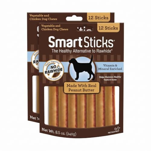 SmartBones SmartSticks with Real Peanut Butter,Rawhide-Free Chews for Dogs,12 Count (Pack of 2)