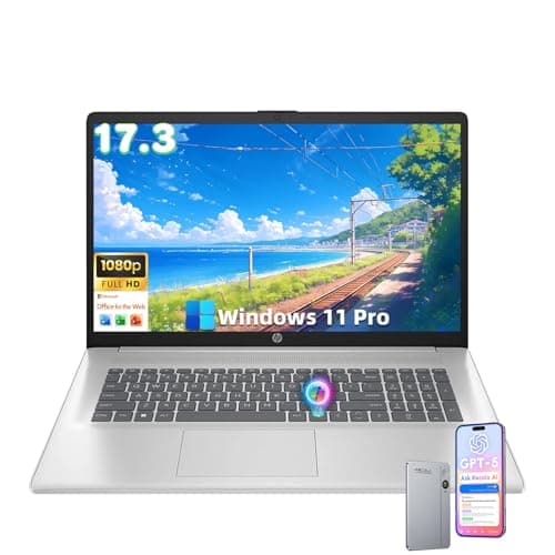 HP 17.3" FHD Laptop for Business & Student, AMD Ryzen 5 7430U Processor, 20GB RAM, 512GB SSD, Windows 11 Pro, Anti-Glare, Wi-Fi 6, Numeric Keypad, AI Copilot, Fast Charge, Silver