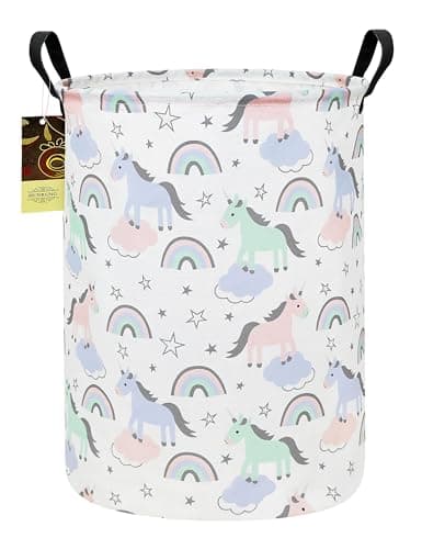 Round Collapsible Fabric Storage Basket,Laundry Hamper, Round-Star Unicorn