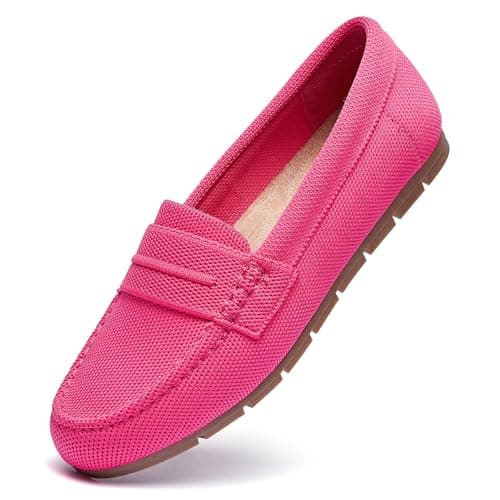 Cvistpieo Loafers for Women Comfortable Dressy Casual Work Flats Lightweight & Breathable Slip On Walking Shoes Knit Pink Size 6