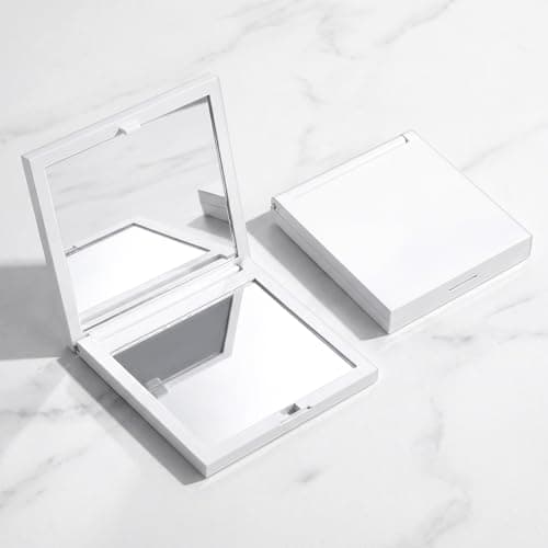 Fyntave 2 PCS Compact Mirror, 1x/2x White Square Makeup Mirrors with 180°Adjustable Stand, Travel Magnifying Mirrors Portable Travels Mirror for Women, Portable Hand for Travel, and Professional Use