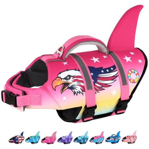 Dogcheer Dog Life Jacket, Cute Shark Dog Life Vest for Swimming Boating with Superior Buoyancy and Rescue Handle, Adjustable Puppy Floating Swim Vest for Small Medium Large Dogs - Pink Eagle, XS