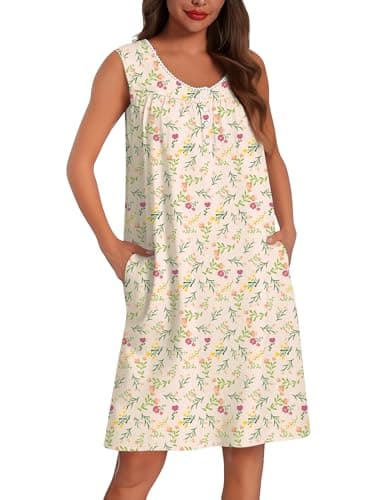 Ekouaer Nightgowns for Women Soft Cotton Tank Sleepshirts Lace Pajama Dress