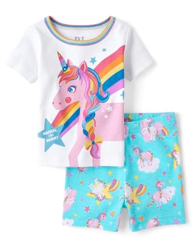 The Children's Place,Short Sleeve Top and Shorts 2 Piece Pajama Sets,GULFSTREAM,0-3 MONTHS