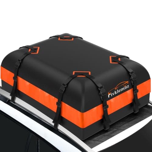 FIVKLEMNZ Car Rooftop Cargo Carrier Roof Bag Waterproof for All Top of Vehicle with/Without Rack Includes Topper Anti-Slip Mat + Reinforced Straps + 6 Door Hooks + Luggage Lock