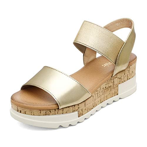 DREAM PAIRS Women's Open Toe Elastic Ankle Strap Casual Flatform Platform Wedges Sandals,Size 6,Gold Classic,REED-2