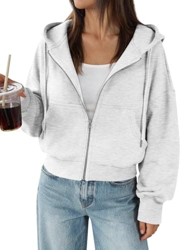 Trendy Queen Zip Up Hoodies For Women Cropped Sweatshirts 2026 Fall Outfits