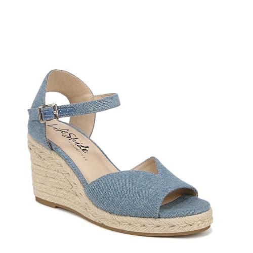 LifeStride Womens Tess Wedge Espadrille Sandals Blue Denim 11 W