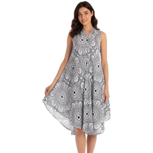 Riviera Sun Women's Rayon Sundress, Sleeveless V-Neck Resort Dress and Beach Cover Up, Navy Circles, 2X