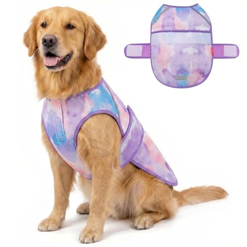 KYEESE Dog Cooling Vest, Lightweight Dog Cooler Jacket, 3D Breathable Mesh Pet Cooling Shirts for Summer with Reflective Stripe, Sun Protection Pet T Shirt for Beach, Hiking, Walking, Purple, 3XL