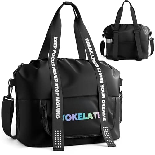 Sport Gym Bag for Women, Carry on Tote Personal Item Bag with Shoes Compartment, Travel Duffle Bag for Girl, Lightweight Overnight Luggage Bag for Travel, Airplanes, Sports - Black