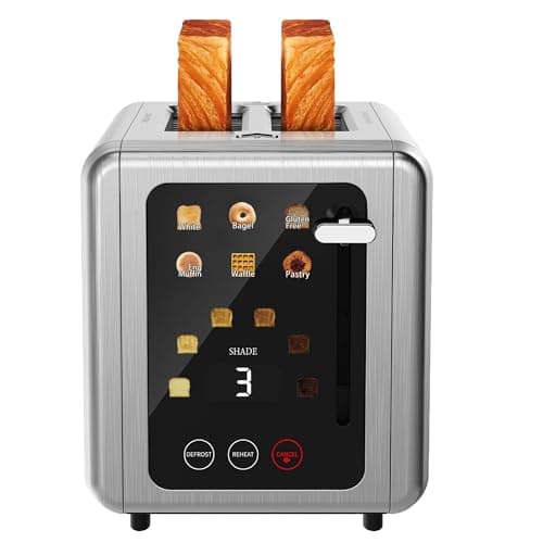 WUNLY Smart Digital 2 Slice Toaster with Touch Screen,1.5'' Extra Wide Slots for Bagel, Digital Countdown & Sound Control, 6 Bread Types & 6 Shade Settings, Defrost/Reheat/Standby,Platinum