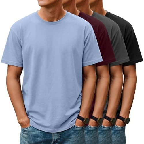 Huukeay 4 Pack Mens Short Sleeve Cotton T Shirts, 4-Color, X-Large