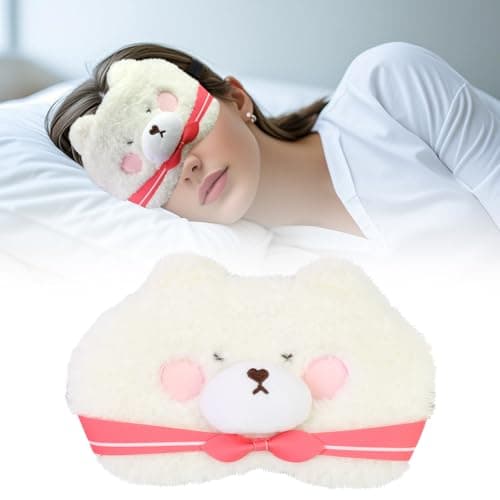 Flyingmage Cute Sleep Eye Masks for Kids, Kawaii Cartoon Kids Sleeping Mask for Women Boys Girls Teens, Soft Plush Adjustable Eyeshade Silk Travel Nap Eye Cover, Pink Bear