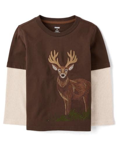 Gymboree,Boys,and Toddler Embroidered Graphic Long Sleeve Layered T-Shirts,Walnut Deer,5 Years