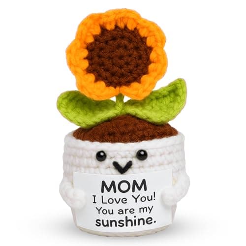 Iwtsily Gifts for Mom Mothers Day – Cute Handmade Crochet Sunflower Pot with Message Card - Christmas Birthday for Mom from Daughter/Son