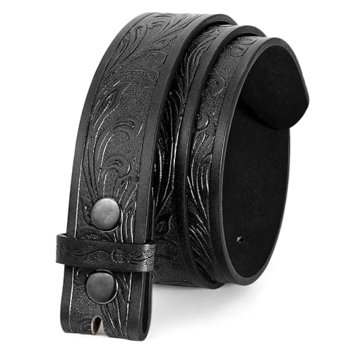 UpFind Men Women Western Belt Strap without Buckle 1.5" Wide Cowboy Cowgirl Floral Embossed PU Leather Belt Strap for Jeans,Black