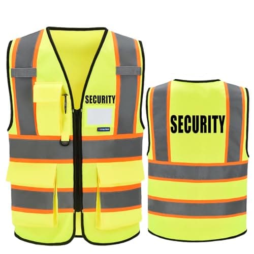 AYKRM Security Vest for Men Women 7 Pockets High Visibility Reflective Safety Vest Front Zipper Meets ANSI/ISEA