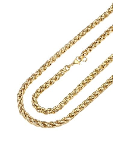 PROSTEEL Stainless Steel Chain, 18K Gold Wheat Chain Necklace 6mm Twisted Spiga Braided Rope & Foxtail Chain for Men Punk Hip Hop Jewelry 26inch