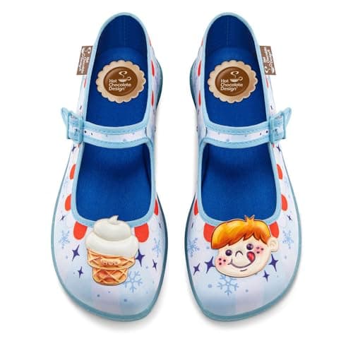 Hot Chocolate Design Women's Flat Shoes - Mary Jane Flat Dress Shoes with Adjustable Buckle-Strap, Cushioned Inner Sole with Arch Support and Non-Marking Rubber Sole Frost Swirl - 7
