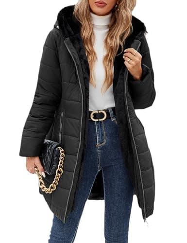 Wiepux Women's Winter Windproof Warm Fit Down Jacket with Soft Fur Lining - Winter Long Ski Coat for Commuting and Snow Adventures(Black,L)