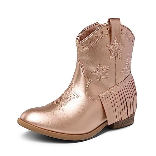 DREAM PAIRS Girls Cowgirl Cowboy Ankle Western Boots Side Zipper Riding Shoes with Tassel,Size 9 Toddler,ROSE GOLD,SDBO2302K