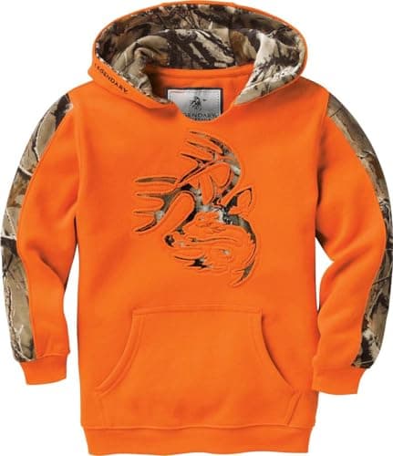 Legendary Whitetails Kids Pullover Hoodie Camo Sweatshirt Comfy V-Neck Design, Inferno, LRG